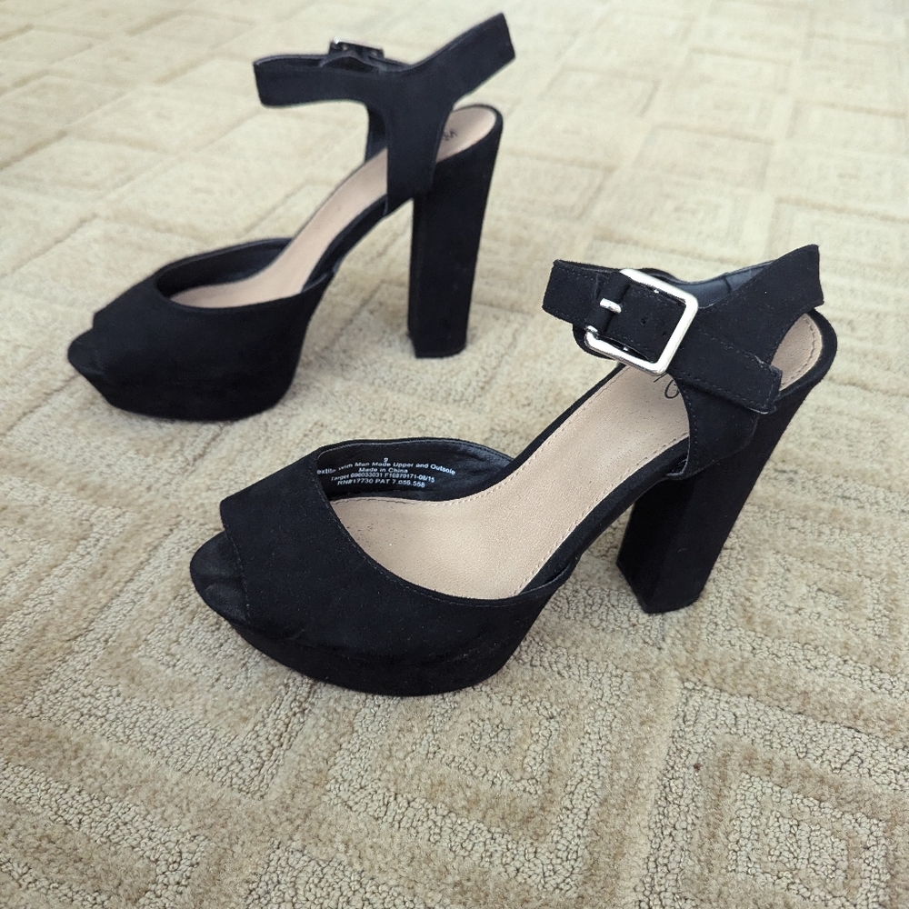 5 inch Black Suade Open-toe Heels